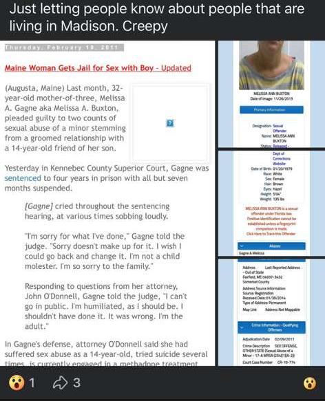 Social Media Documentation related to Melissa Buxton Gagne